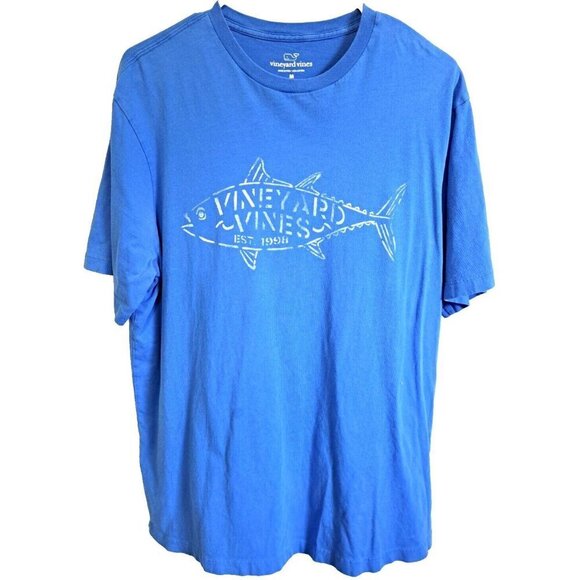Vineyard Vines Men's M Blue Short Sleeve Plain Back/Front Fish Graphic Cotton - Picture 1 of 5